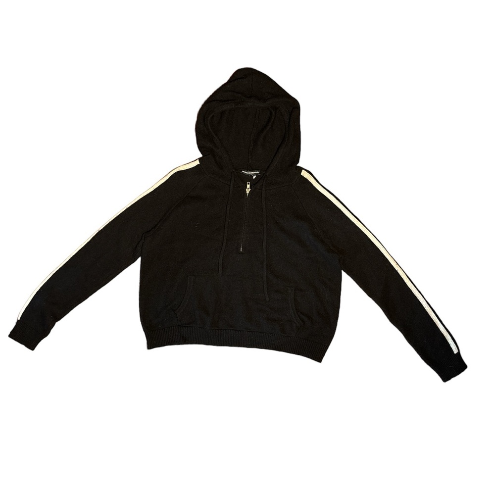 Black Hooded Sweater with White Stripe Detail